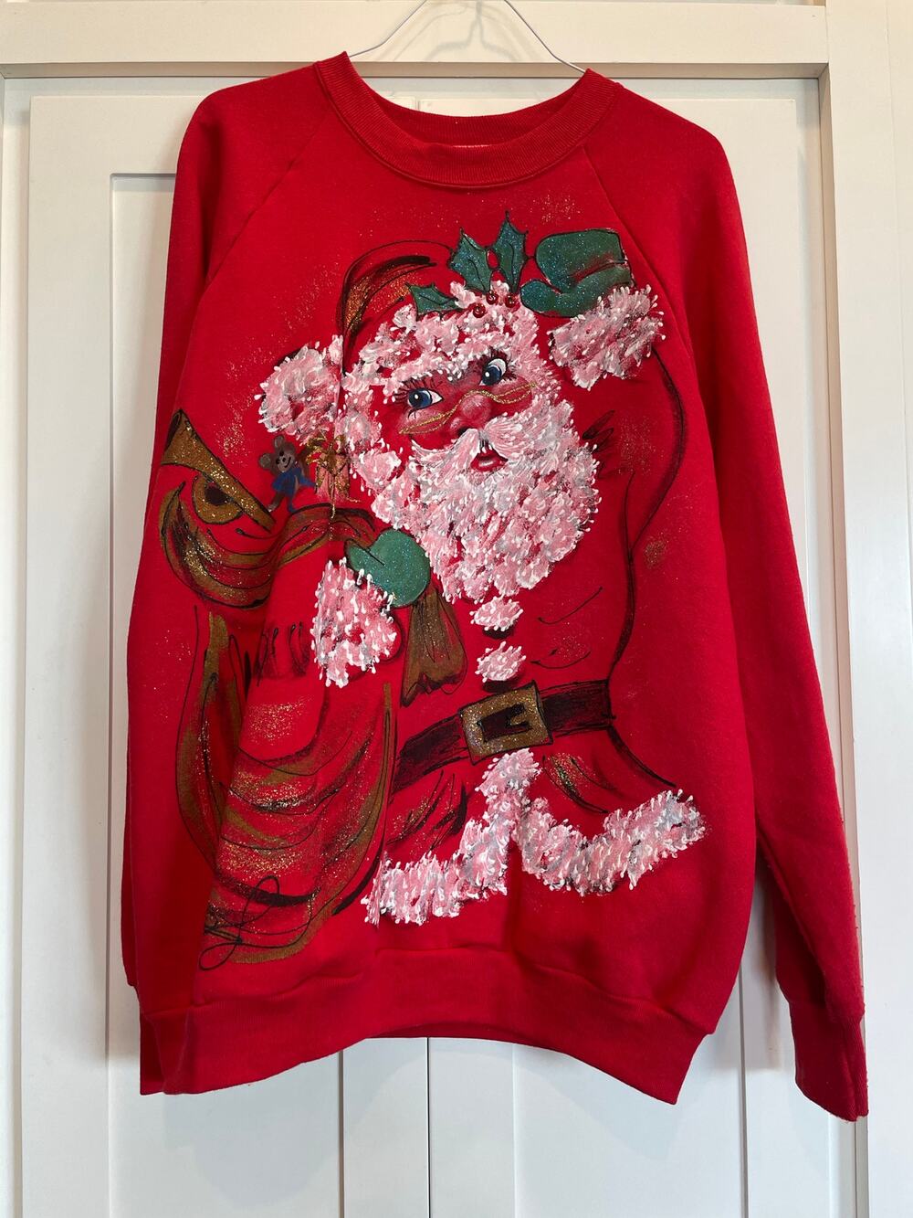 Vintage 1990's handpainted Santa Sweatshirt LG Christmas